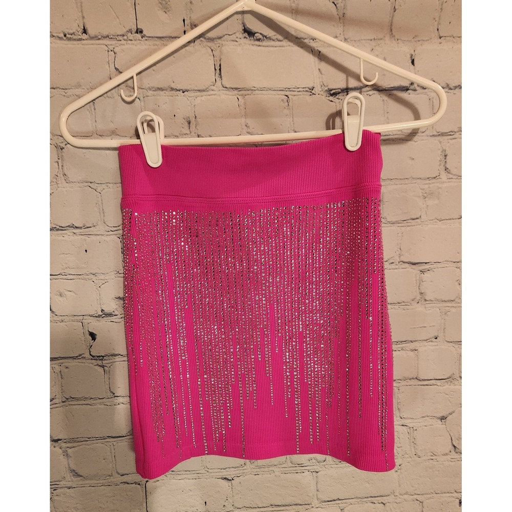 Hot Pink Mini Skirt w/Rainfall Rhinestone Pattern, Size S/M by‎ Brand JULIA, NWT - Picture 2 of 4